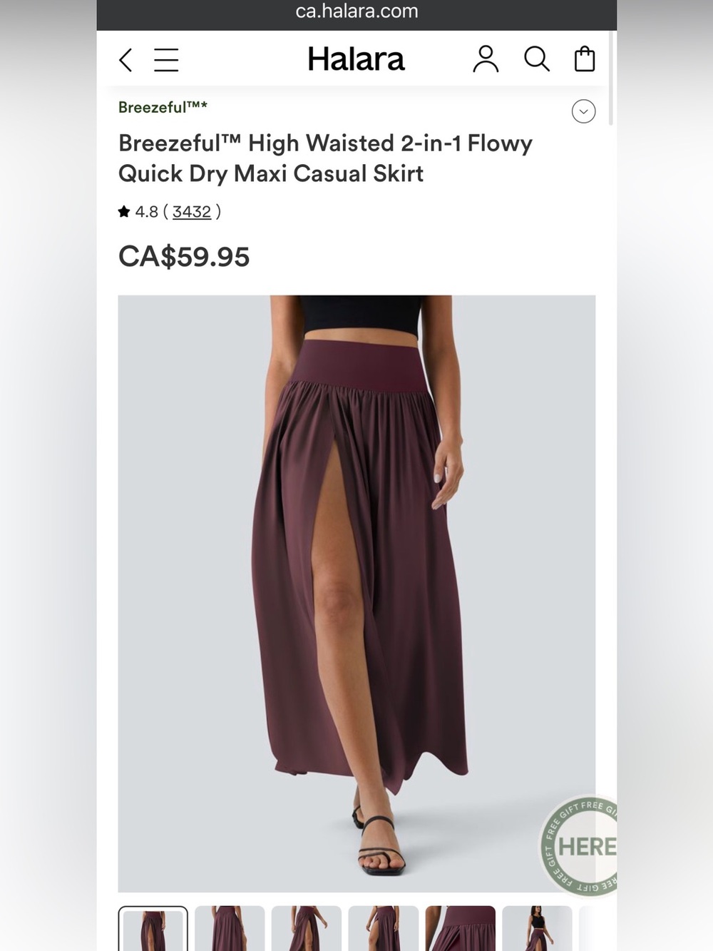 HALARA Burgundy High-Waist Maxi Skirt with Side Slit
